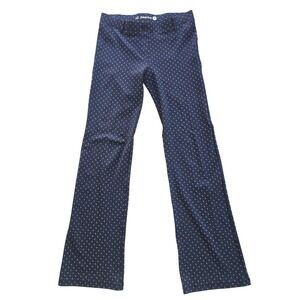 Betabrand Dress Pant Yoga Pants Navy Blue Dash Print Straight Leg Size M Long